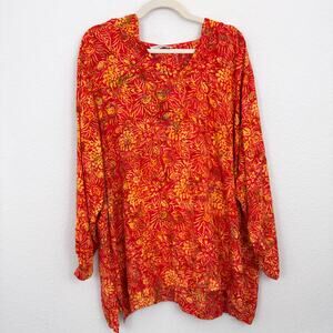 Soft Surroundings Women Hooded Top Shirt Size 3X Lightweight Flowy Floral Orange